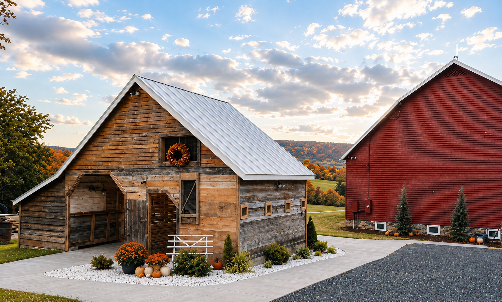 Fall rustic corncrib and barn